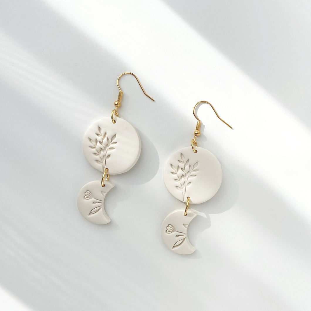 floral moon earrings